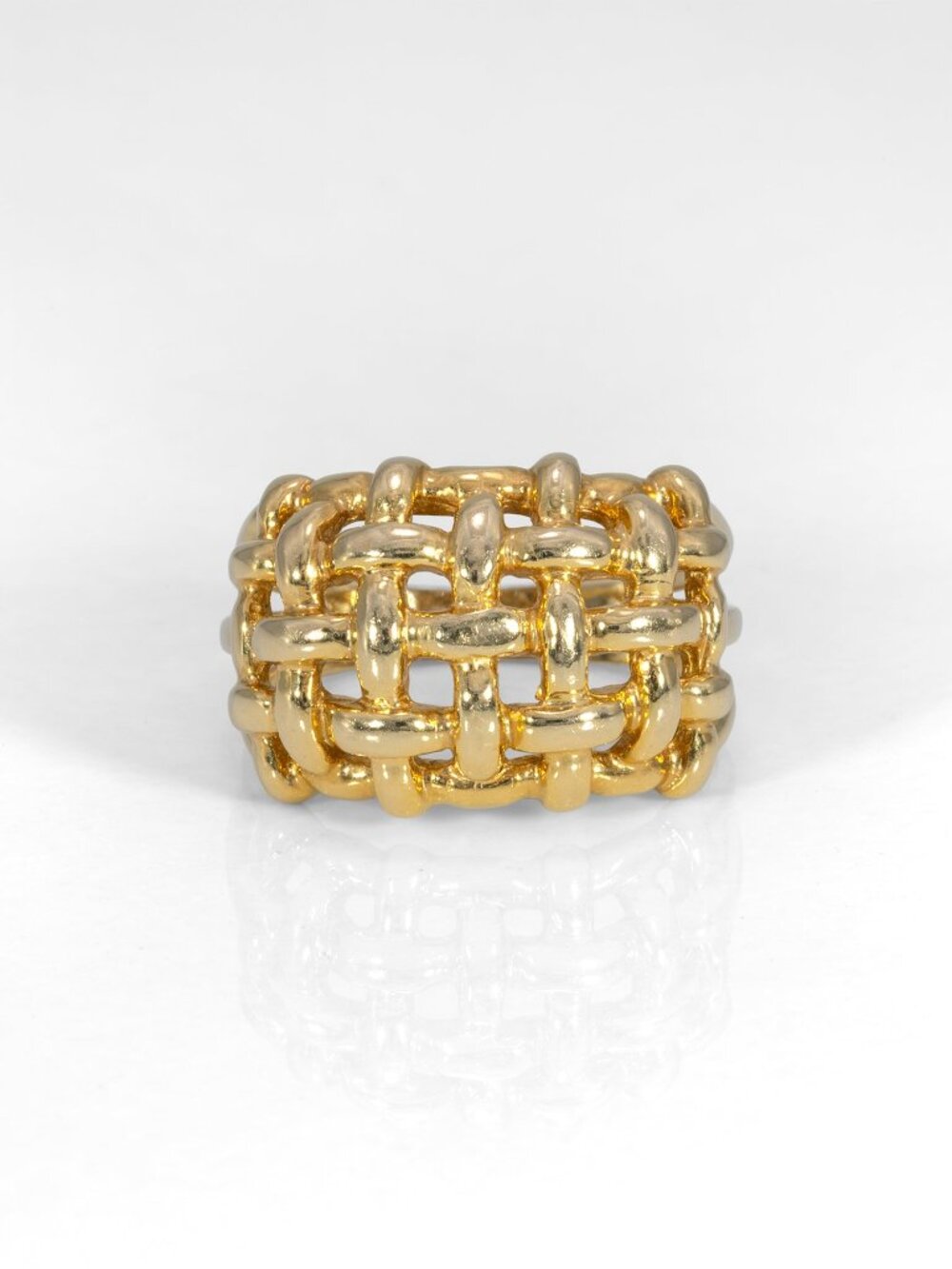Basket-Weave Estate Ring in Solid 14K Gold – Woven Gold Ring
